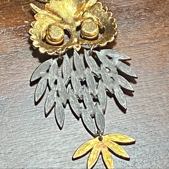 Vintage Large Mod Articulated Golden Silver Owl Pendant with Vintage Gold chain - Picture 5 of 8